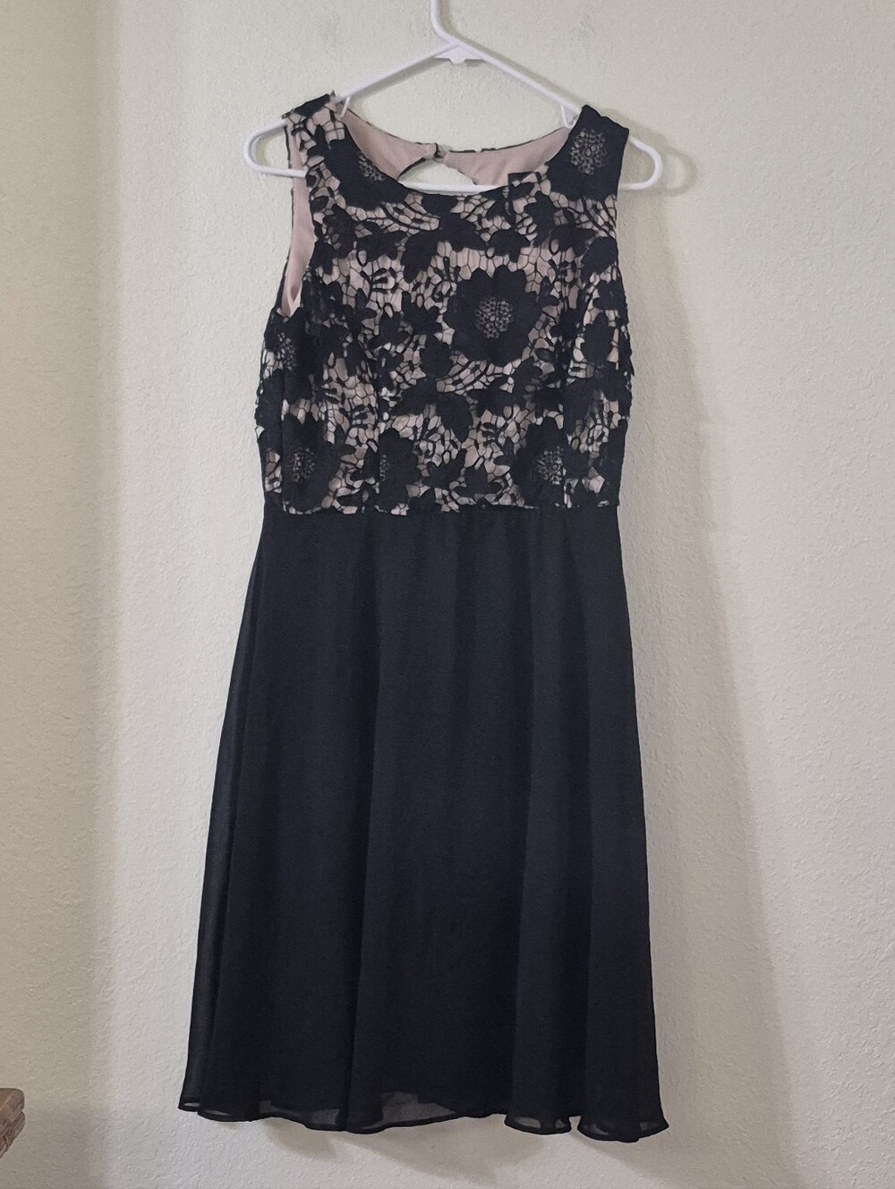 Ronni Nicole Black Lace A-Line Dress with Blush Lining